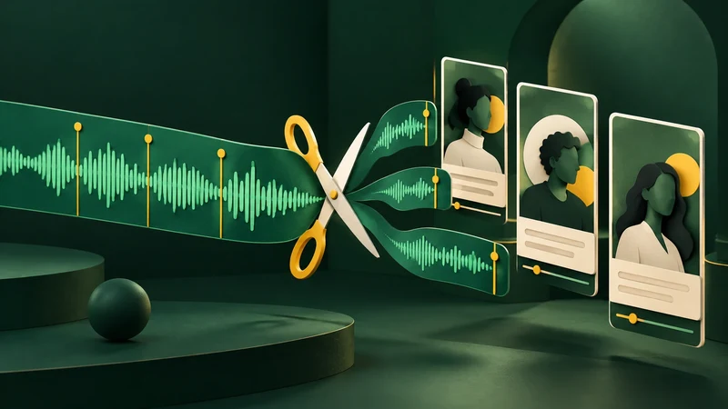 Ilustracija pretvaranja podkast epizode u uspravne kratke video-klipove.