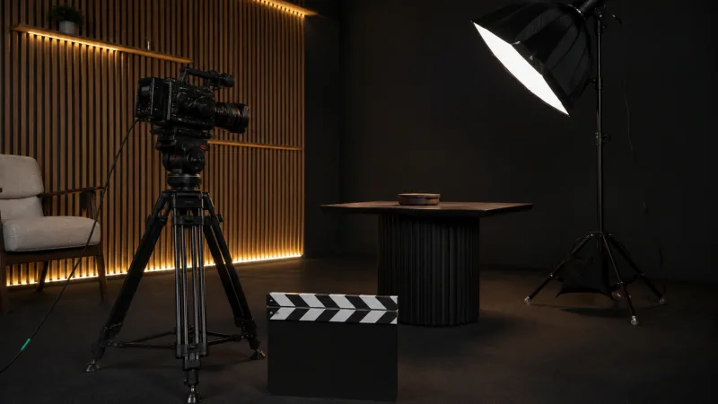 Filmska klapa i kamera tokom organizovanog procesa video produkcije