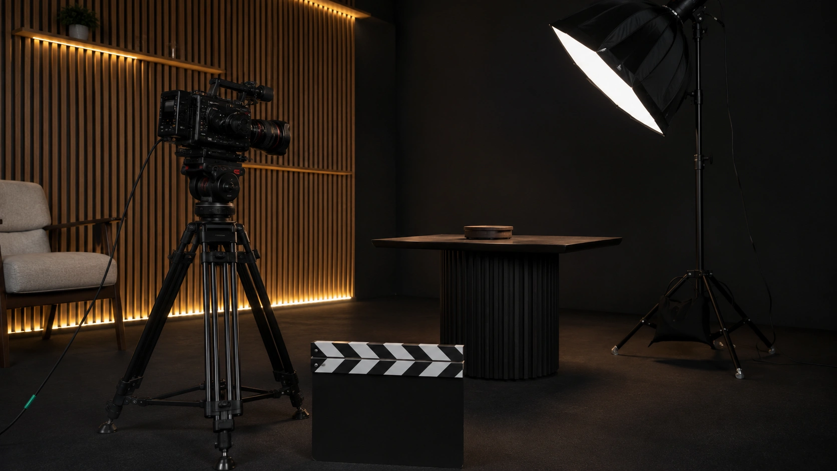 Filmska klapa i kamera tokom organizovanog procesa video produkcije