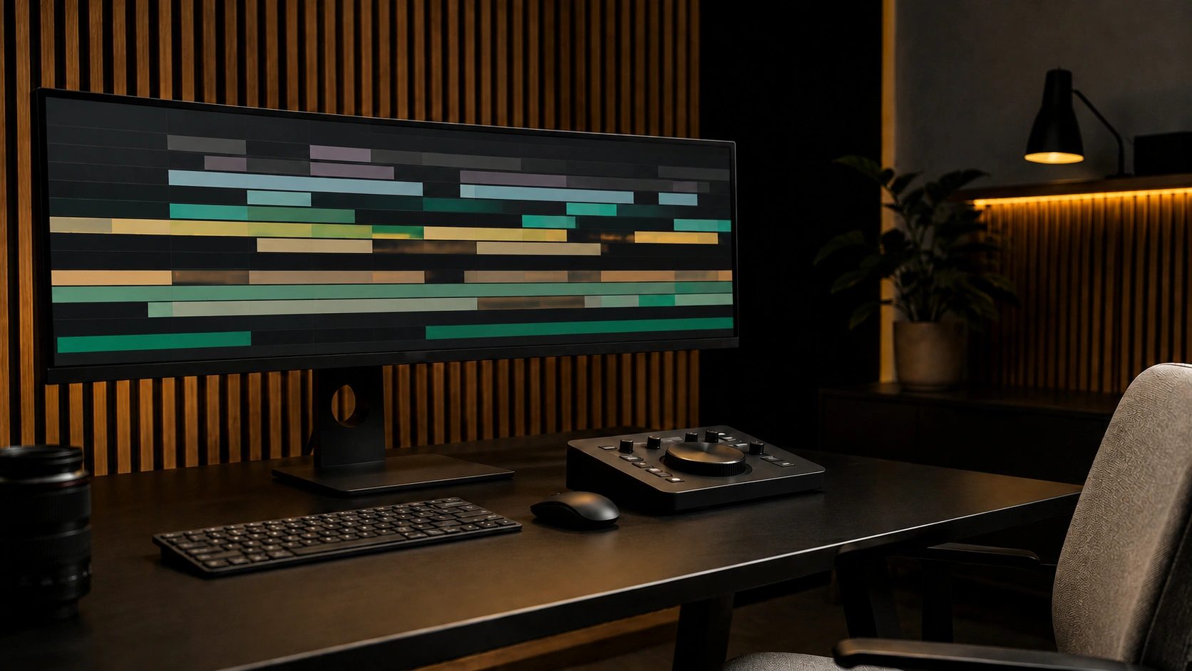 Program za editovanje videa otvoren na monitoru u montažnoj sobi